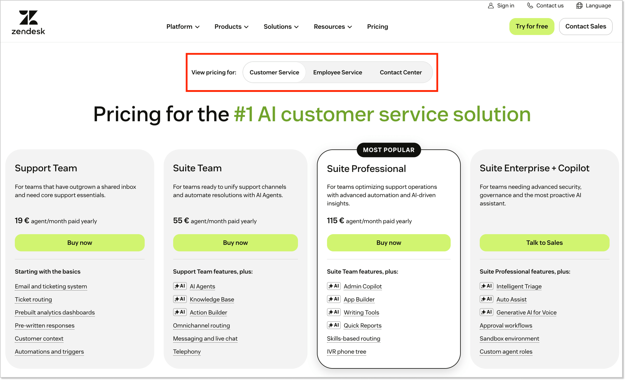 Zendesk pricing plans