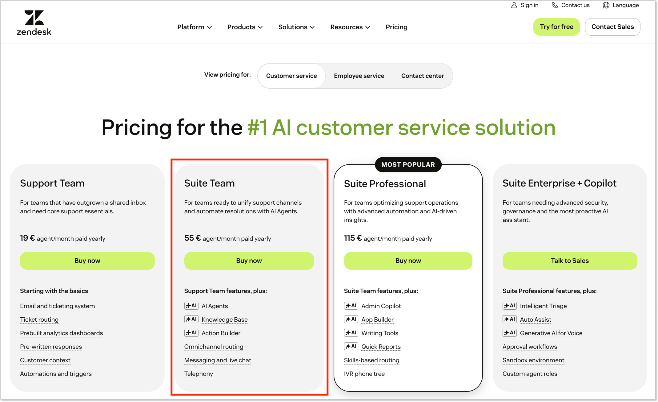 Zendesk suite team plan