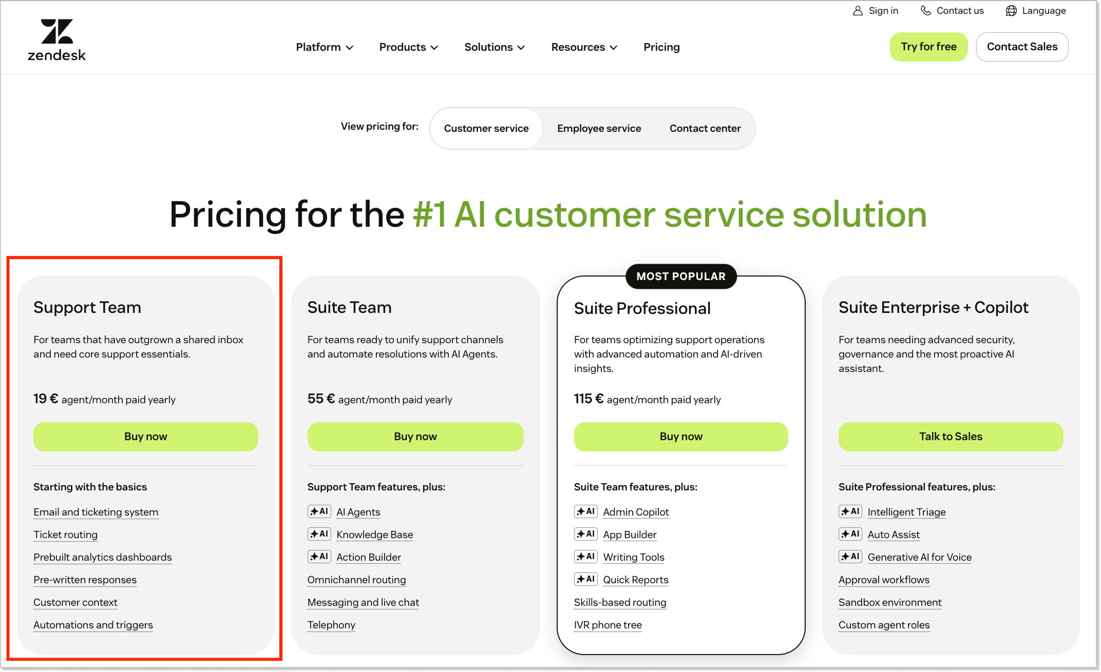 Zendesk support team plan