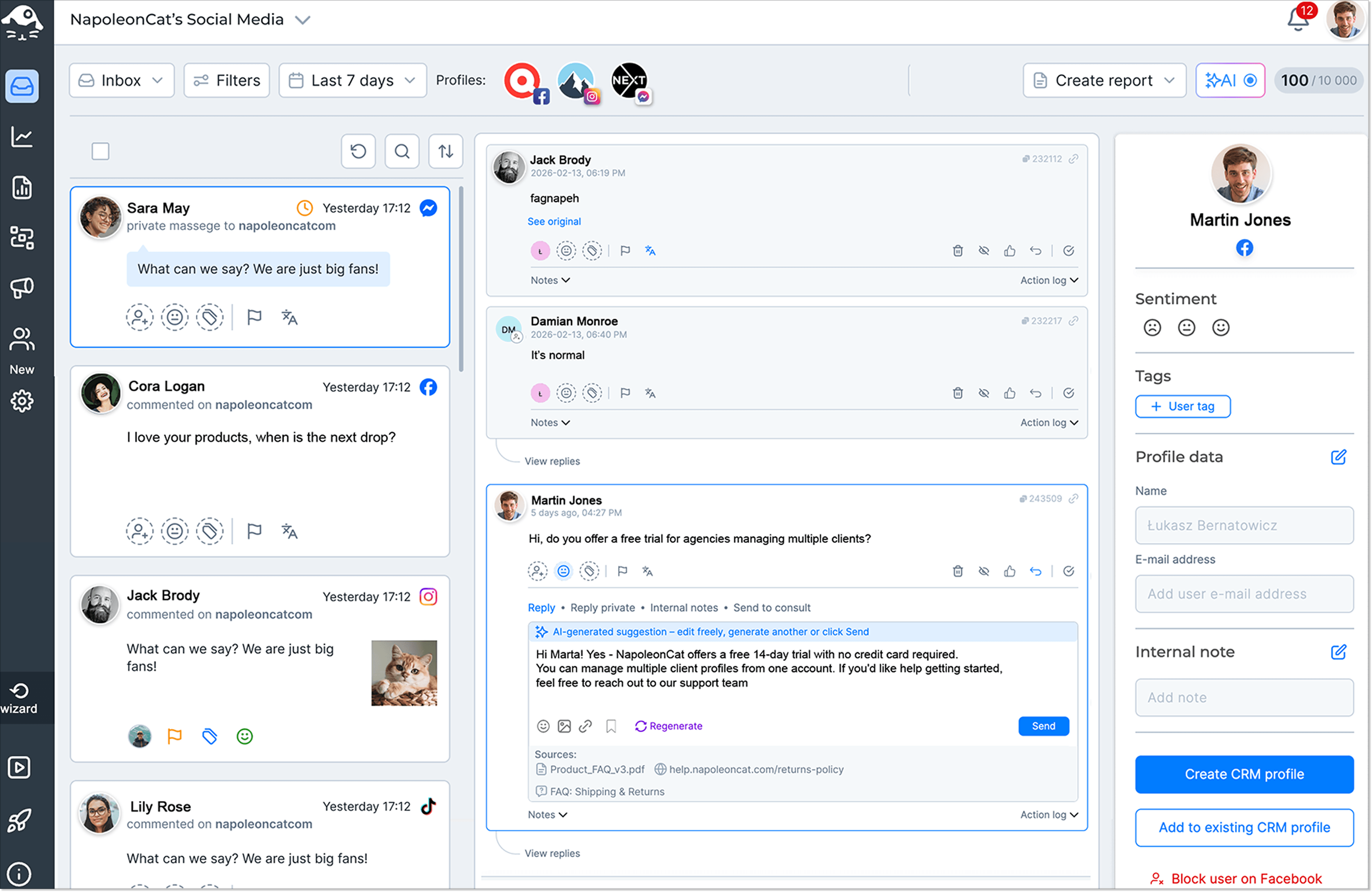 NapoleonCat shared inbox