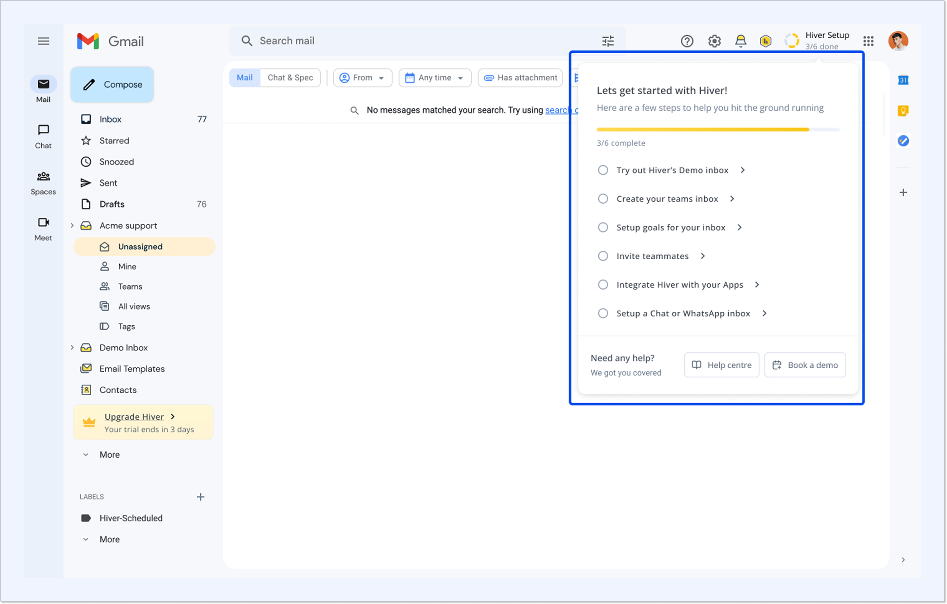 Hiver help desk interface