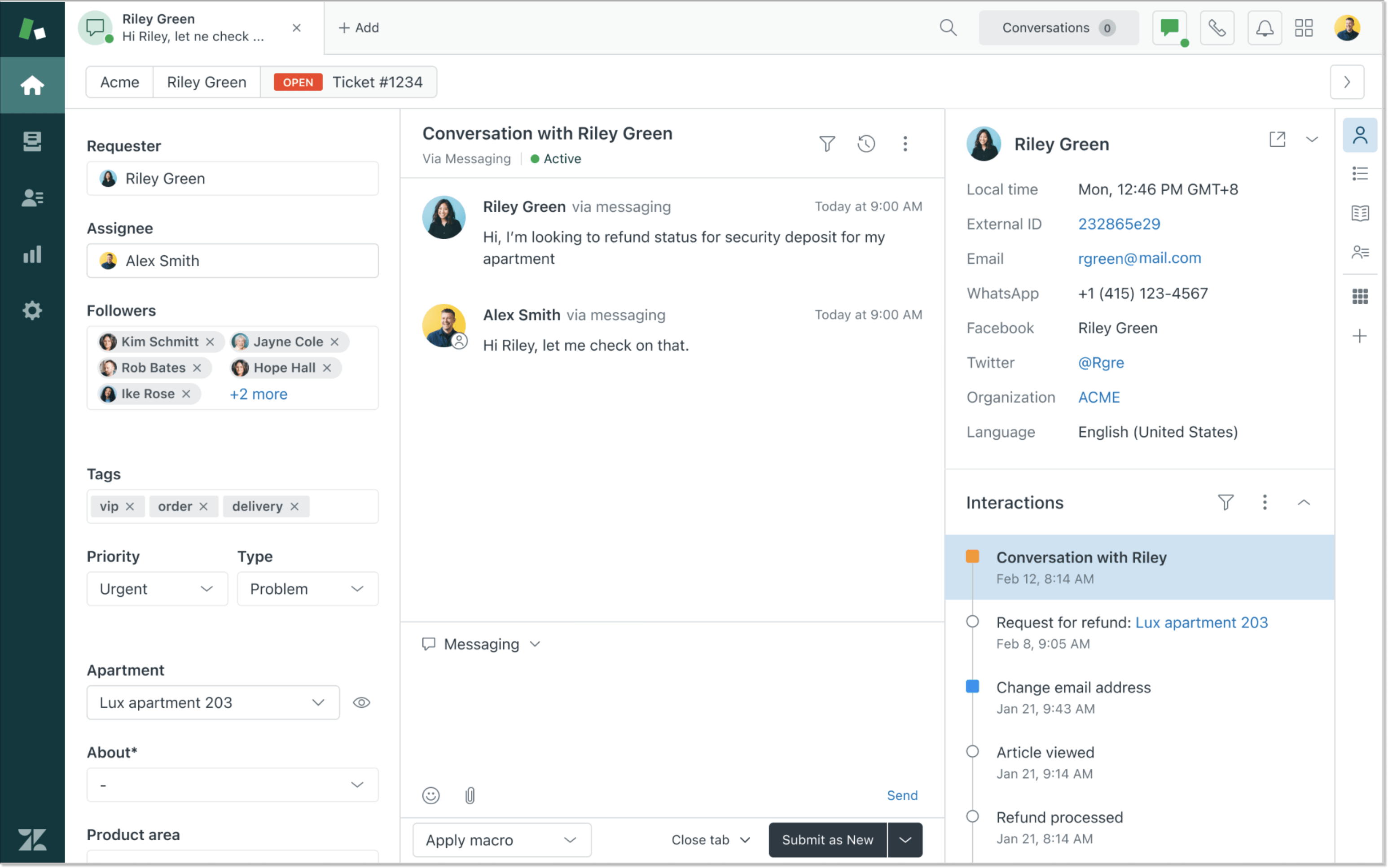 Zendesk help desk interface