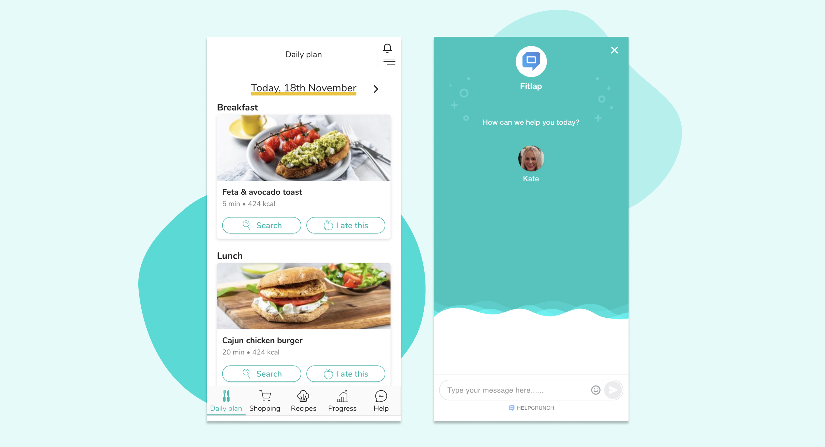 Fitlap mobile app with chat for case study by HelpCrunch