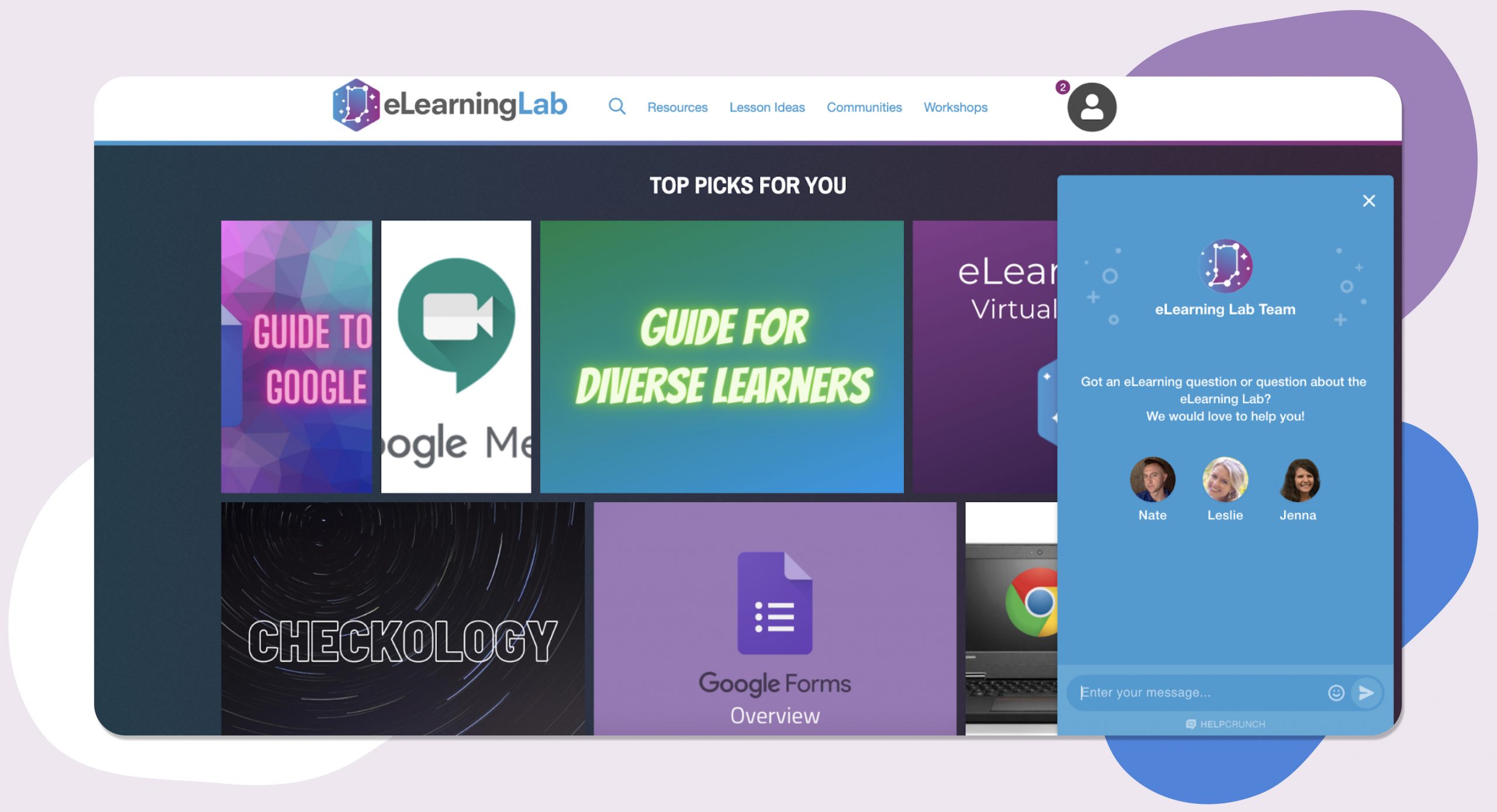 five star landing page with helpcrunch chat