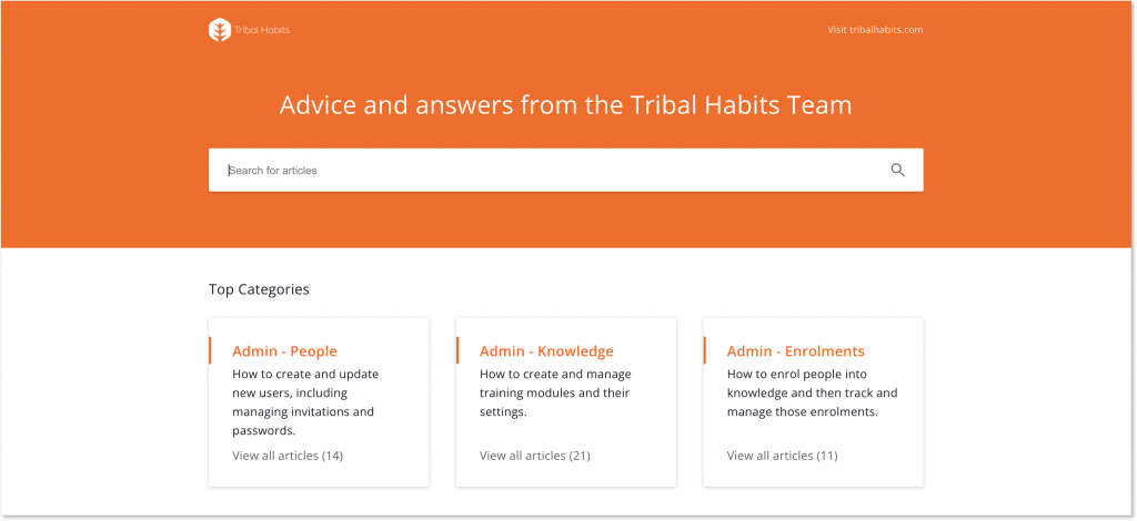 Tribal Habits' knowledge base built on HelpCrunch