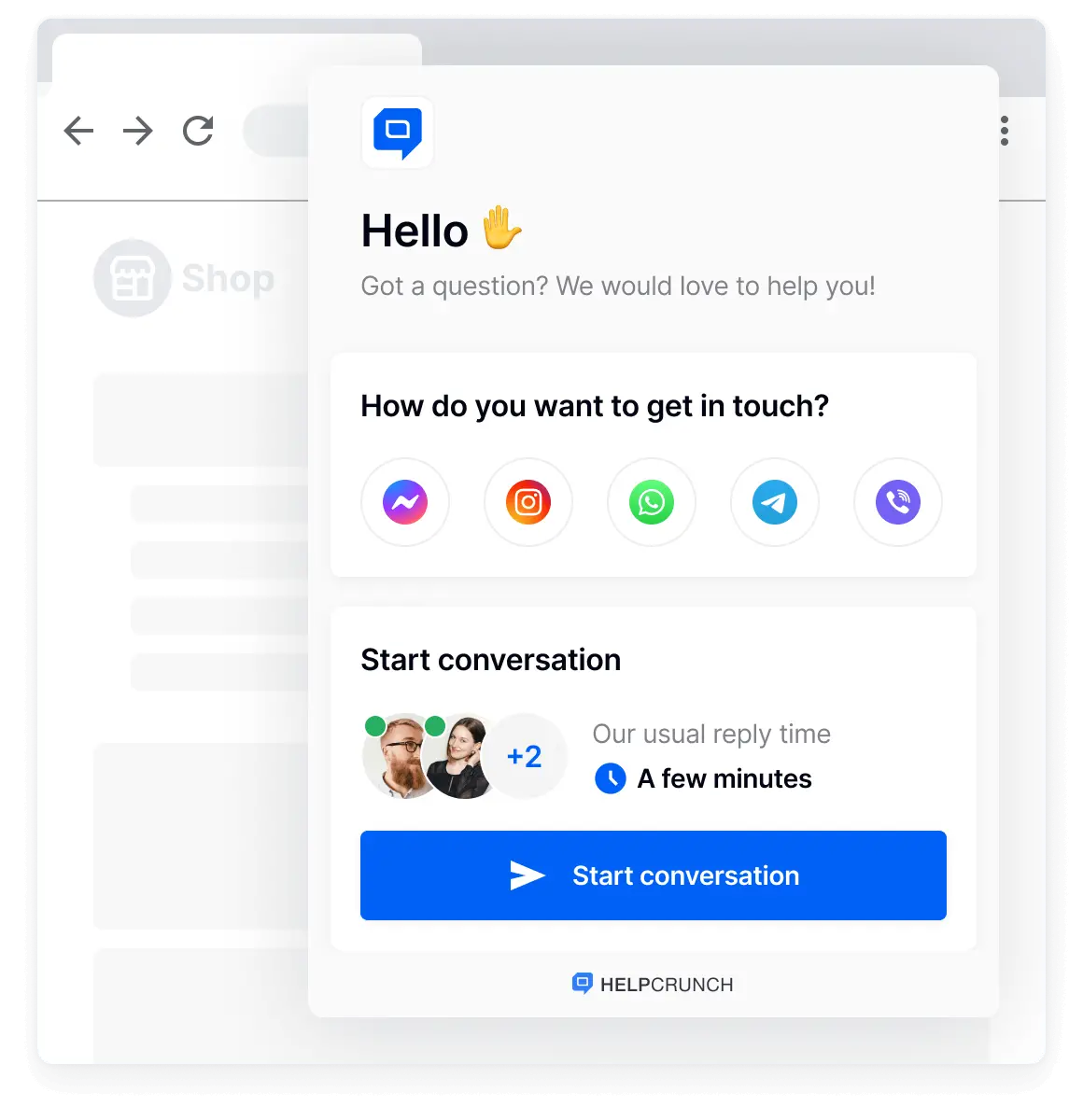 Messenger integrations in a live chat widget by HelpCrunch