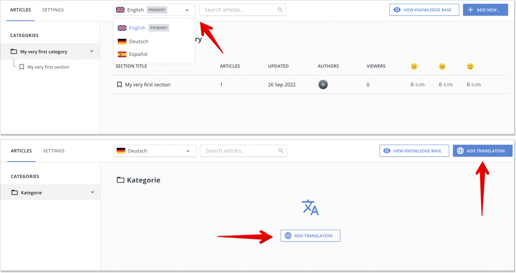 upload translations in the knowledge base