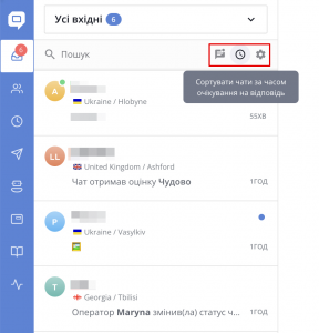 сортування списку чатів HelpCrunch
