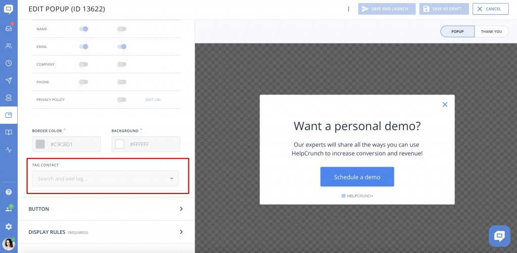Tagging popup