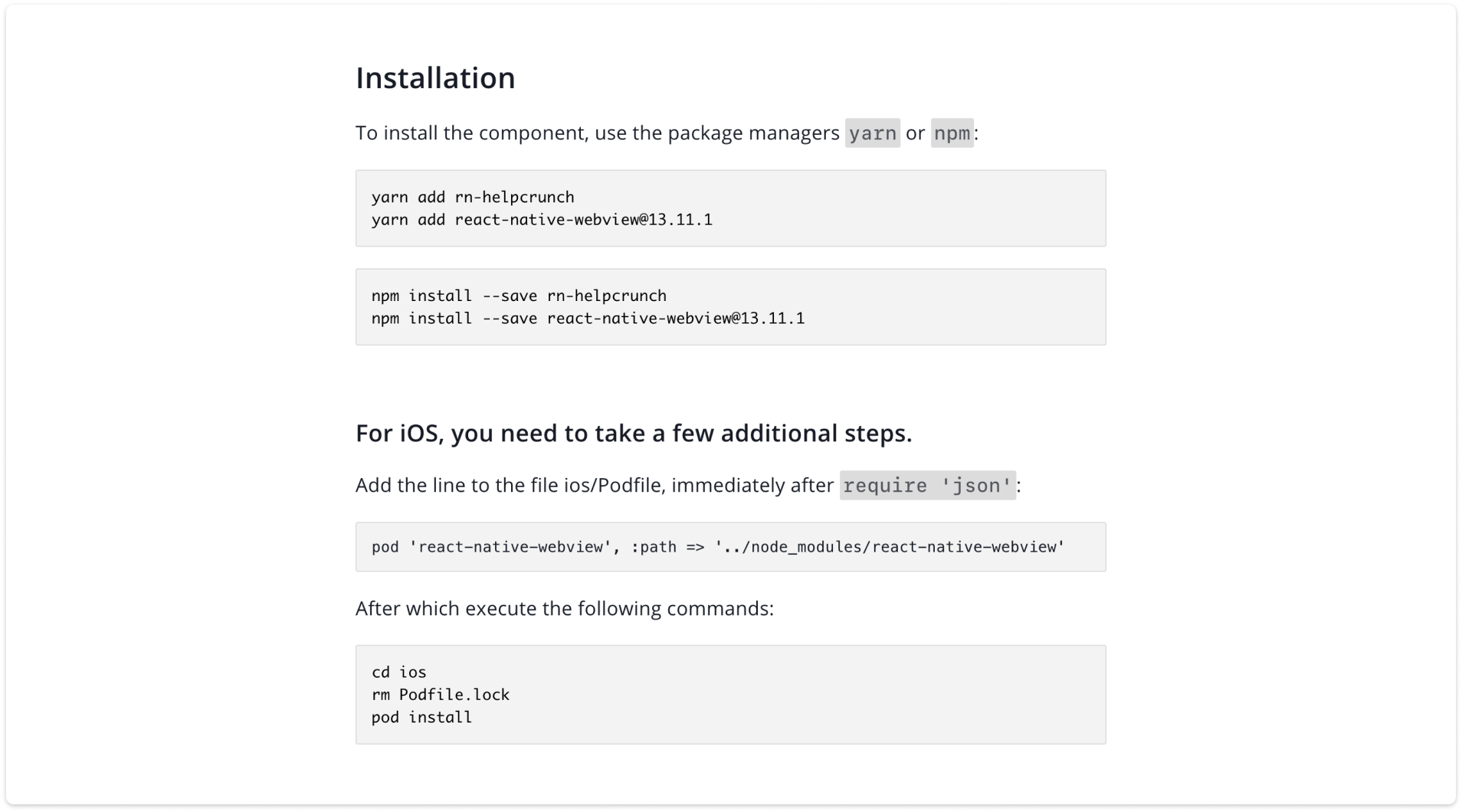 ustanovka react native komponenta helpcrunch