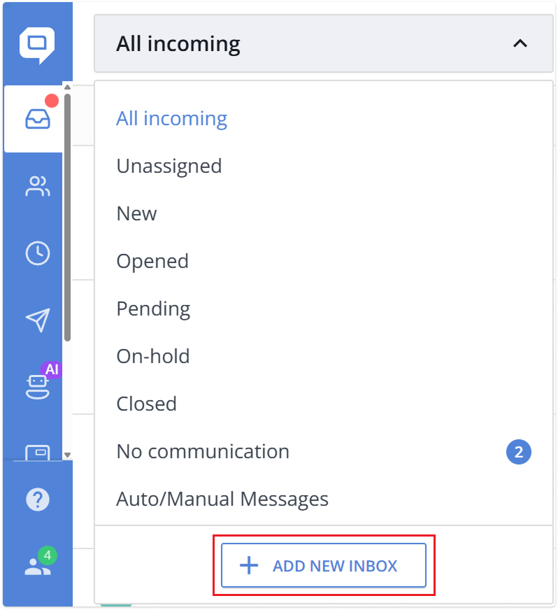 add new inbox option