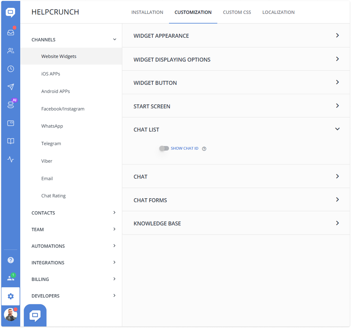 show chat id settings