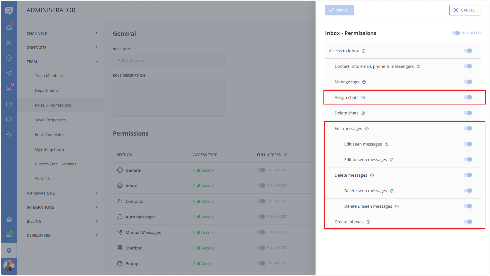 inbox permissions settings 