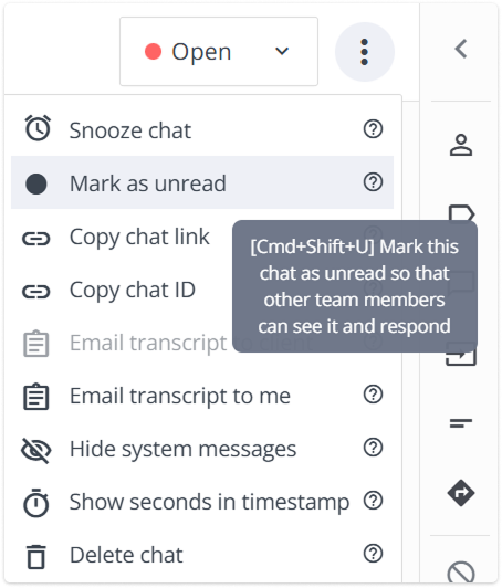 mark as read unread shortcut tooltip in HelpCrunch