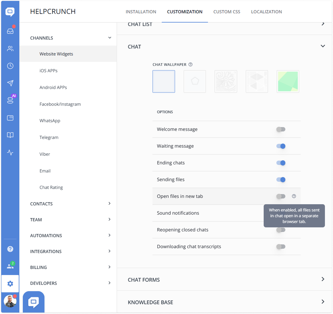 open files in new tab settings