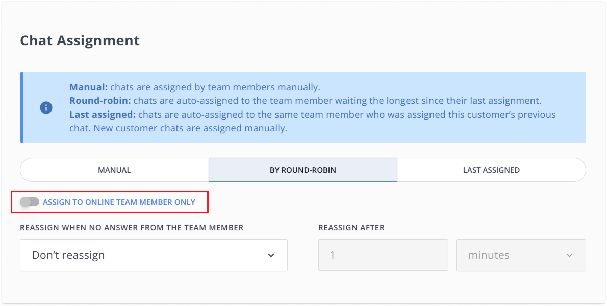 first chat assignment toggle in settings