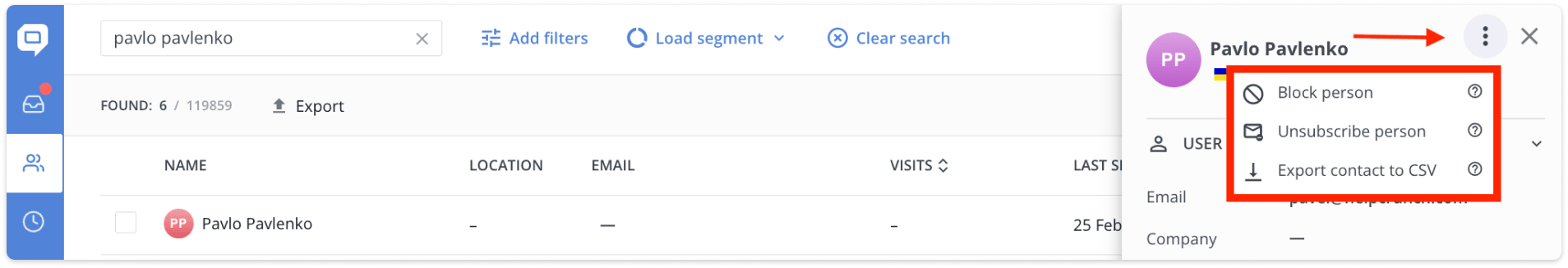 block & unsubscribe in contact section