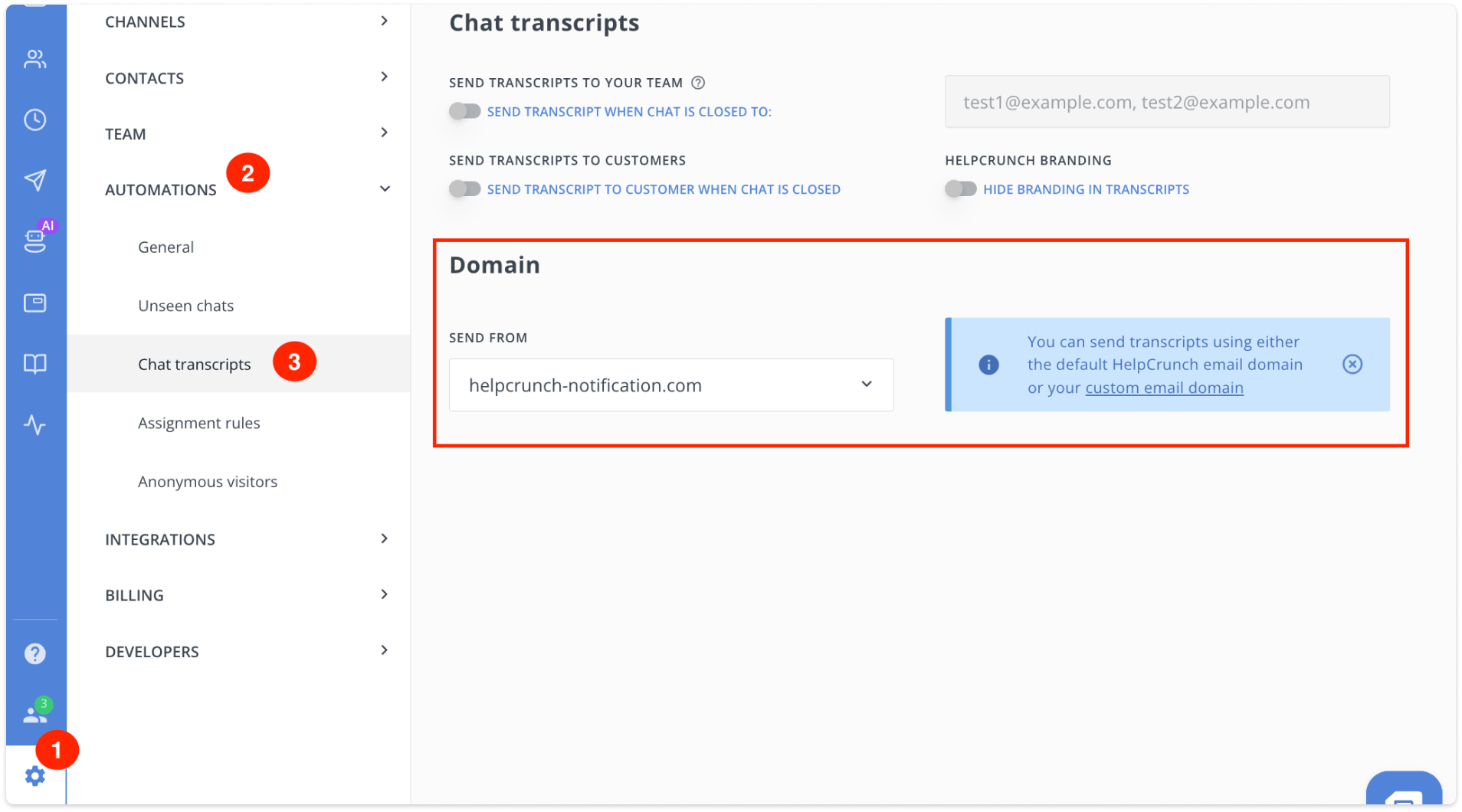chat transcripts settings