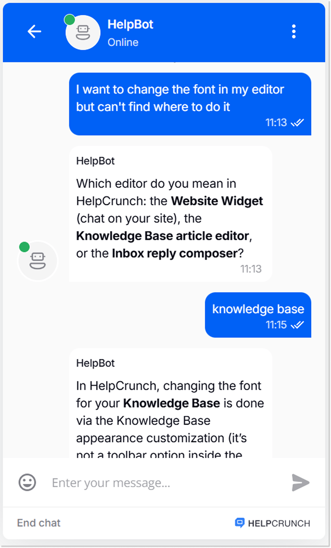HelpCrunch AI Agent clarifying question