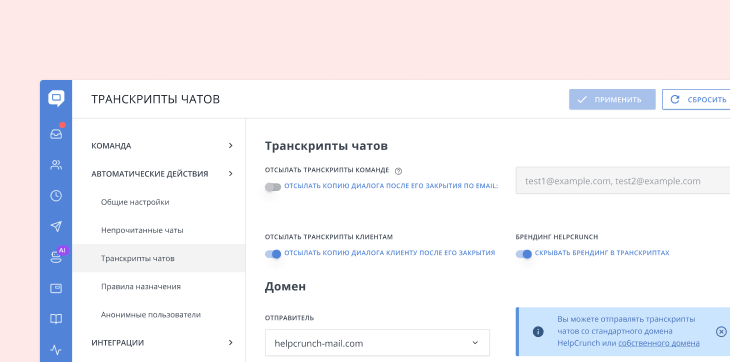 Собственный домен для чат-транскриптов