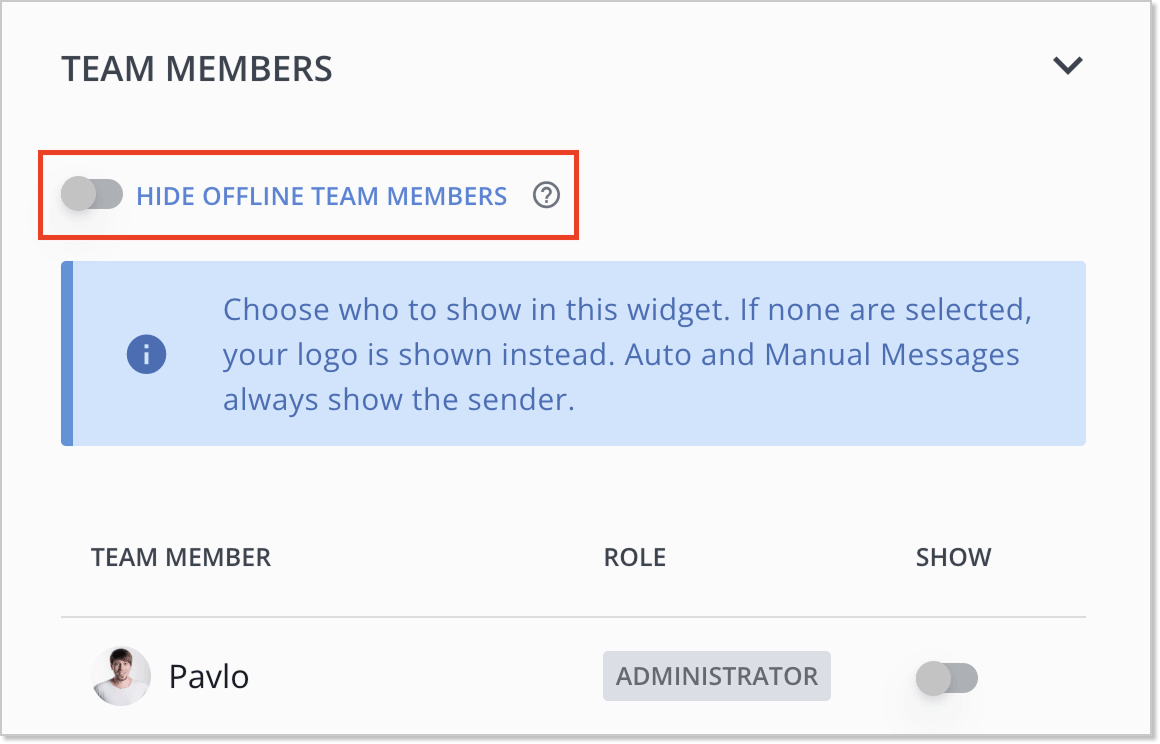 hide offline team members in HelpCrunch widget