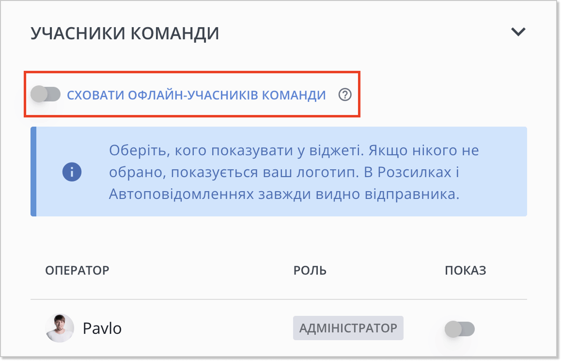 Сховати офлайн учасників команди у віджеті HelpCrunch